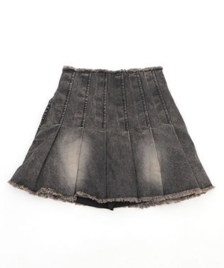 WEGO ヴィンテージウォッシュデニムプリーツスカパン ブラックその他