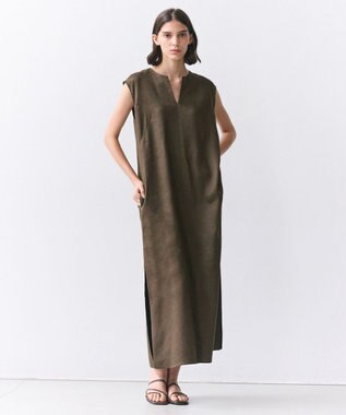 BEIGE， MICA / リネンブレンドノースリーブロングドレス Khaki