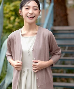 Tiaclasse L Vネックラメニットシアーカーディガン ピンク