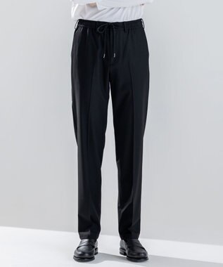 JOSEPH HOMME 新素材【ストレッチ/ウエストゴム仕様】ウール混キャリーマンストレッチ ドロスト付ストレートパンツ / HOVE ブラック系