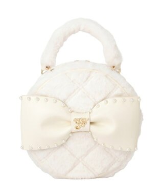 Maison de FLEUR フェイクファーパールリボンラウンドバッグ White