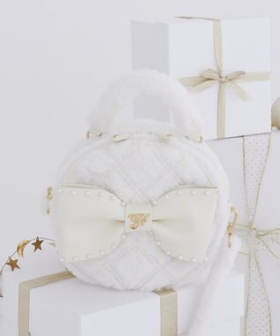 Maison de FLEUR フェイクファーパールリボンラウンドバッグ White