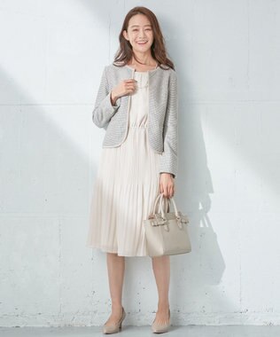 ANY SIS シャイニーストレッチツイード ノーカラージャケット シャンブレーグレー