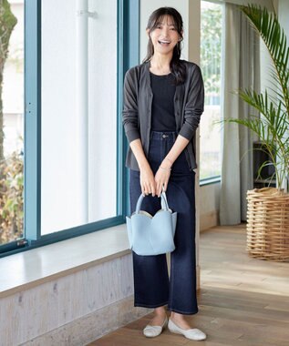 Tiaclasse L Vネックラメニットシアーカーディガン チャコールグレー