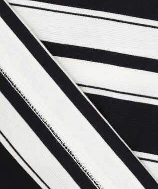 自由区 【洗える】コットンポンチボーダー クルーネック カットソー ネイビー系1