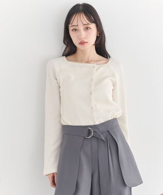 earth music&ecology 【予約】アシメ釦ツイストテレコカットソー アイボリー