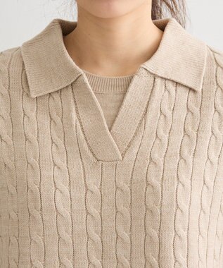Green Parks ＳＥＴ２点ケーブルベスト＋ニットワンピース Beige