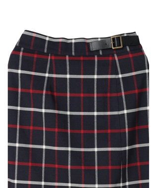 Green Parks ベルトデザインチェックＩラインスカート Navy