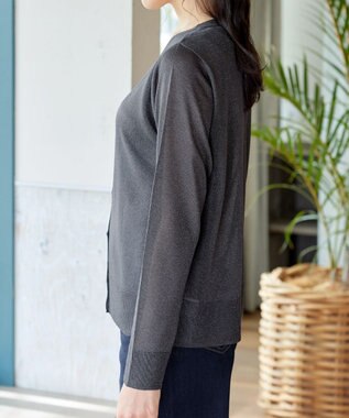 Tiaclasse L Vネックラメニットシアーカーディガン チャコールグレー