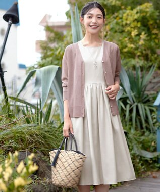 Tiaclasse L Vネックラメニットシアーカーディガン ピンク