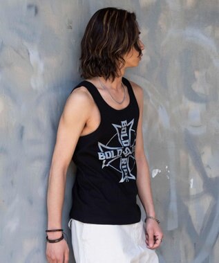 WEGO グラフィックリブタンクトップ ブラック