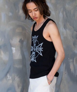 WEGO グラフィックリブタンクトップ ブラック