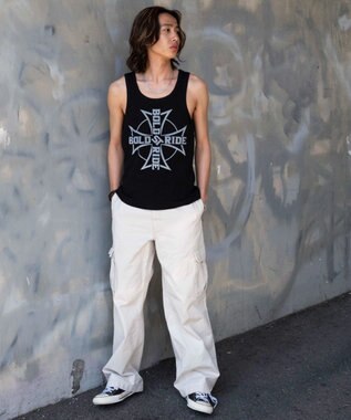 WEGO グラフィックリブタンクトップ ブラック