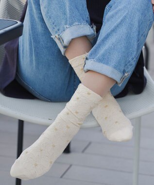 Tiaclasse 花柄ジャガードソックス アイボリー