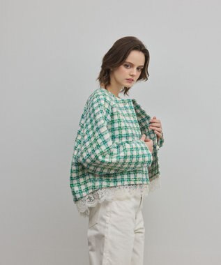 GRACE CONTINENTAL レースヘムツイードジャケット グリーン