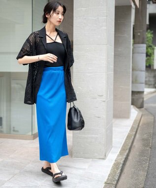 WEGO カラーリブイージーロングスカート ブルー