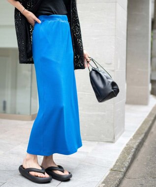 WEGO カラーリブイージーロングスカート ブルー