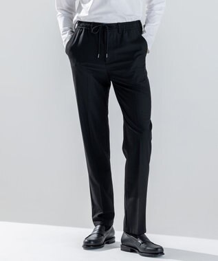 新素材【ストレッチ/ウエストゴム仕様】ウール混キャリーマンストレッチ ドロスト付ストレートパンツ / HOVE