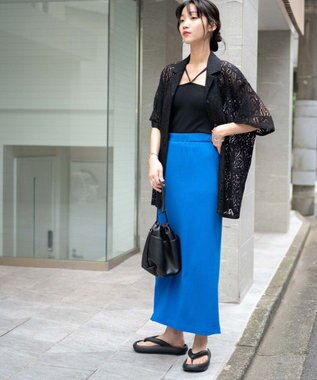 WEGO カラーリブイージーロングスカート ブルー