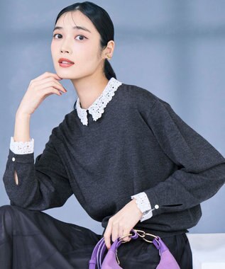 23区 【洗える】エンブロイダリー フラワーレースコンビ ニット