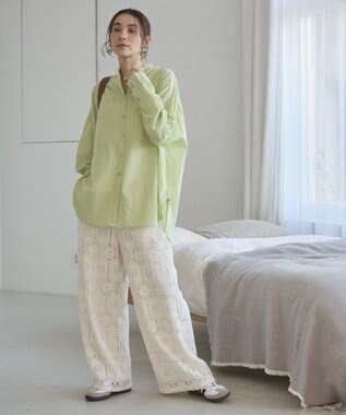 WEGO 着丈が選べる オーバーサイズ バンドカラー シャツ / ストライプ / 無地 ライム