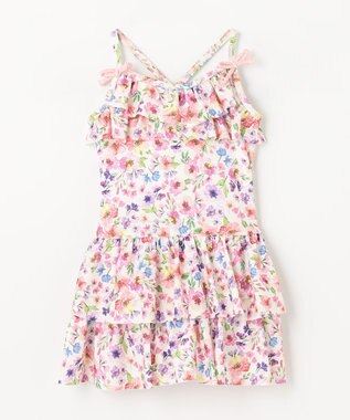 ANY KIDS 総柄フリルワンピース水着 オフホワイト×花柄
