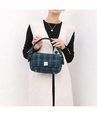 UNBILLION カシュカシュ cachecache / ツイード2wayハンドルフラップショルダー ネイビー