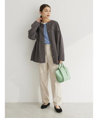 Green Parks 綿麻混ノーカラーブルゾン Gray