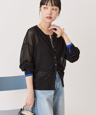 AMERICAN HOLIC シアー配色ニットカーディガン Black