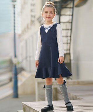 組曲 KIDS 【150-160㎝】ダンボールニット ジャンスカ ネイビー系