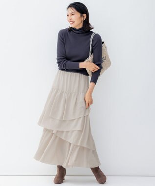 23区 L 【洗える】スムージーコットン シアーリブ ニット グレー系