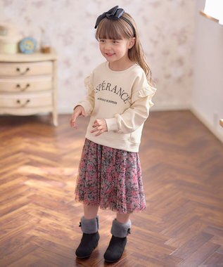 ANY KIDS 袖フリル ロゴ トレーナー エクリュ