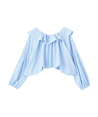earth music&ecology 2wayオフショルバルーンヘムフリルブラウス Blue