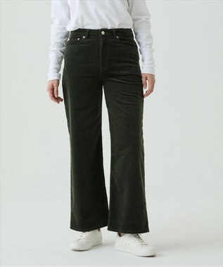 caqu ワイドフィット 裏起毛コーデュロイパンツ olive