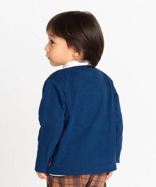 MIKI HOUSE HOT BISCUITS 【70-110cm】 接結天竺素材 ワンポイントカーディガン 紺