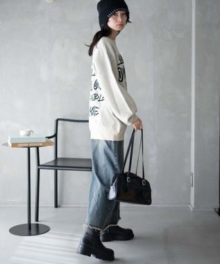 WEGO ハンドライティングジャガードニット ホワイトアイボリー