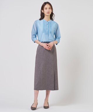 J.PRESS LADIES リネンバイオシャンブレー Aライン スカート ブラウン系