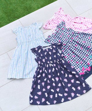 ANY KIDS 総柄 サマーワンピース ネイビー×ネコ