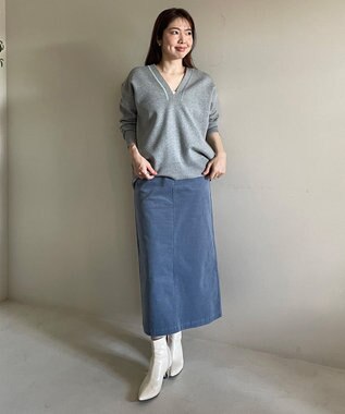 UNFILO ストレッチコーデュロイ Iラインスカート サックス