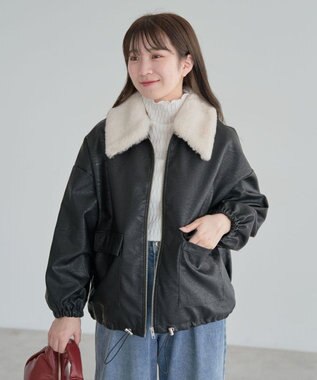 Green Parks ・ＥＬＥＮＣＡＲＥ　ＤＵＥフェイクレザーＺＩＰブルゾ Black