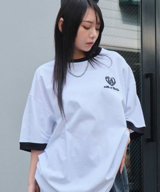 WEGO 【ユニセックス着用ITEM/MLサイズ展開】アクセ付きリンガーグラフィックT（SS） アッシュグレー