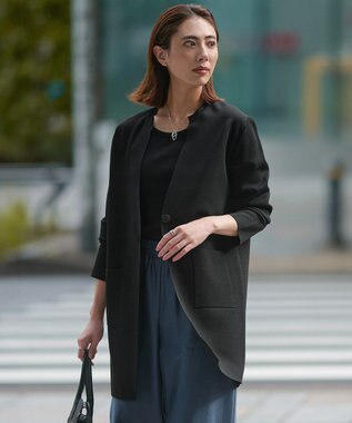 ICB 【洗える】 アセテートミラノ ロングカーディガン ブラック系