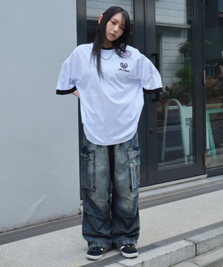 WEGO 【ユニセックス着用ITEM/MLサイズ展開】アクセ付きリンガーグラフィックT（SS） アッシュグレー