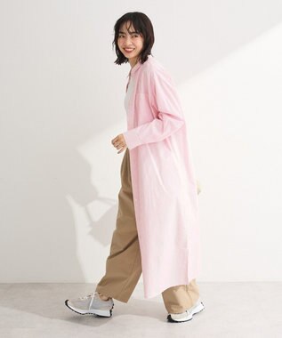 Green Parks ＵＶカットシャツワンピース Stripe Pink