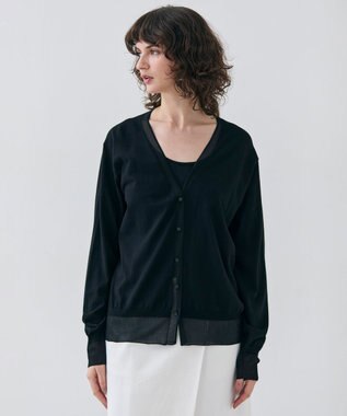 BEIGE， 【洗える】JULIE / シルク混シアーVネックカーディガン Black