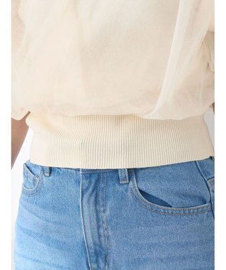earth music&ecology チュールドッキング半袖ニットプルオーバー Ivory