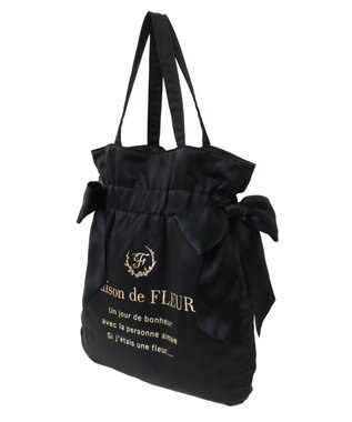 Maison de FLEUR ダブルリボンギャザートートバッグ Black