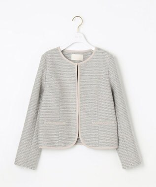 ANY SIS シャイニーストレッチツイード ノーカラージャケット シャンブレーグレー