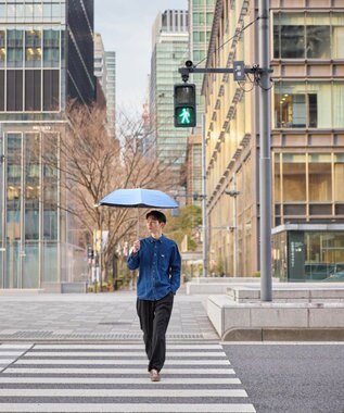 AURORA 【WEB限定】 ストライプ晴雨兼用傘（折りたたみ傘） サックス