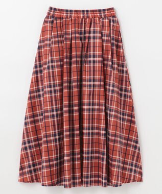 ANY 【ウエストゴム】イージーケアチェック スカート オレンジチェック
